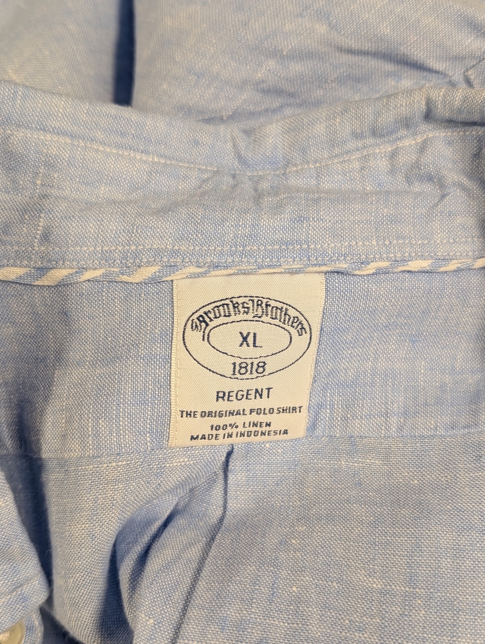 Brooks Brothers Linen Shirt XL Light Blue Button Front Short Sleeve Textured - Picture 10 of 13